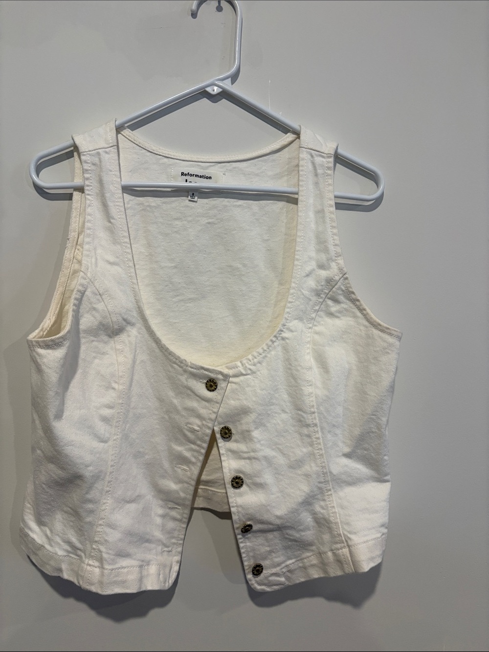 Reformation Cream Button-Front Crop Vest